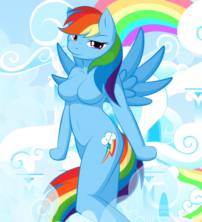 blue_body blue_fur cutie_mark equid equine female female_only friendship_is_magic hasbro horse looking_at_viewer my_little_pony nude pegasus pony purple_eyes purple_mane rainbow_dash rainbow_dash_(mlp) rainbow_mane rainbow_tail red_eyes whitmaverick