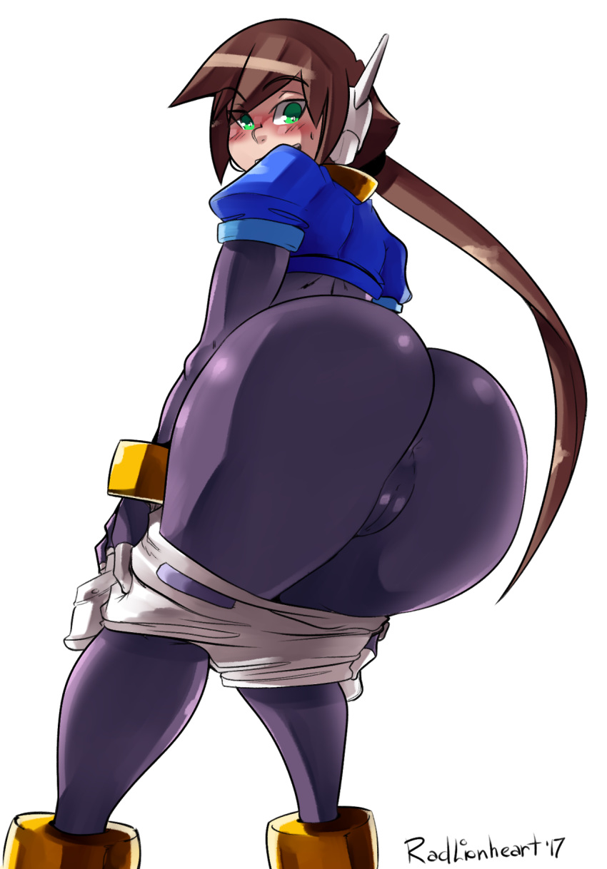 1girl aile anus big_ass brown_hair capcom looking_back megaman_zx radlionheart