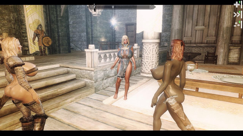 2_girls 3d ass big_ass big_breasts breasts dark_elf fuckable huge_breasts human insanely_hot irileth lydia mod multiple_girls nipples nude skyrim