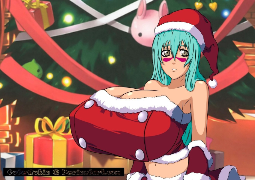 big_breasts bleach breasts christmas christmas_outfit cleavage cute-rukia huge_breasts massive_ass nel nelliel_tu_odelschwanck santa_hat