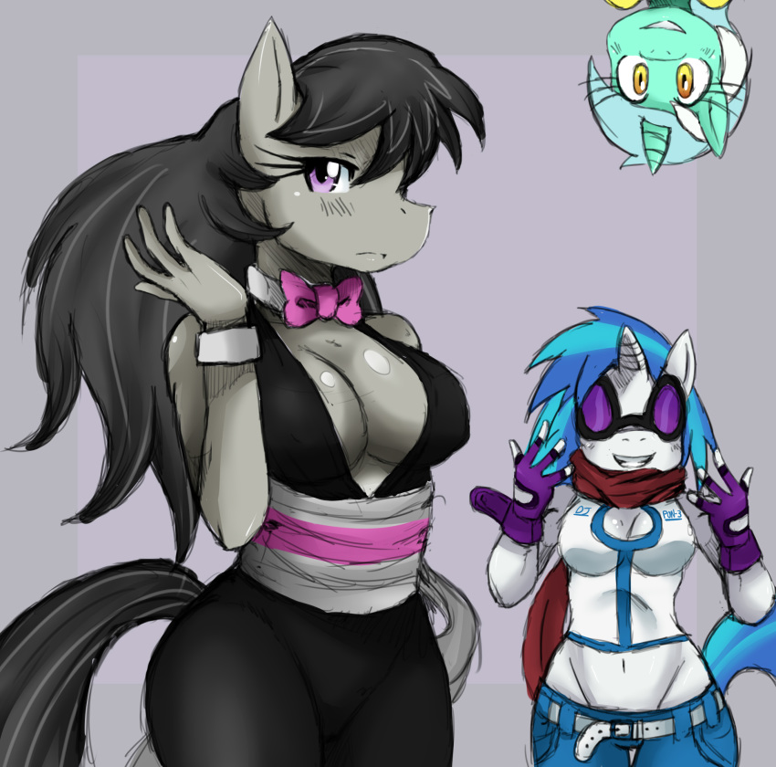 2011 black_hair blue_hair blush bow_tie breasts equine female friendship_is_magic hair horn horse long_hair looking_at_viewer lyra music my_little_pony octavia pony purple_eyes scarf smile sssonic2 sunglasses tail two_tone_hair unicorn vinyl_scratch