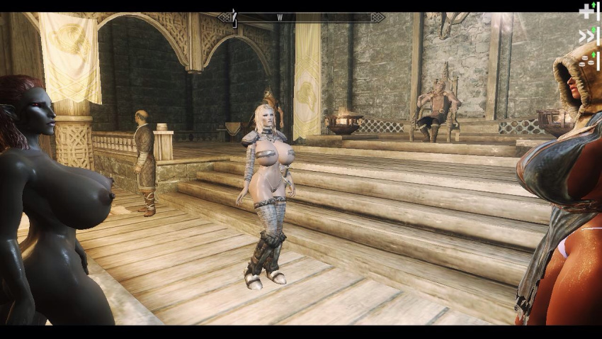 3_girls 3d ass big_ass big_breasts breasts dark_elf fuckable huge_breasts human insanely_hot irileth lydia mod multiple_girls nipples nude skyrim