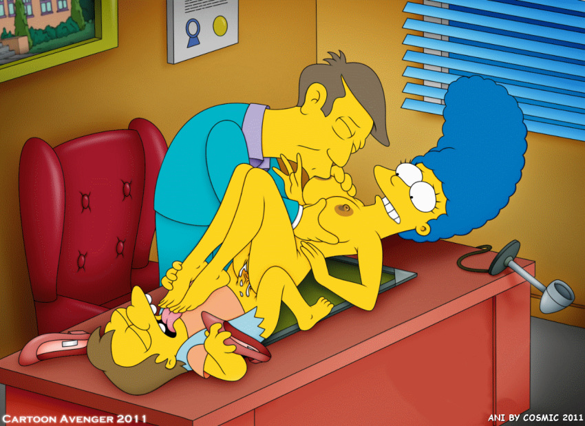 cartoon_avenger cosmic cosmic_(artist) desk feet foot_fetish lick marge_simpson nelson_muntz repost school sex seymour_skinner shoes_removed suck the_simpsons threesome yellow_skin