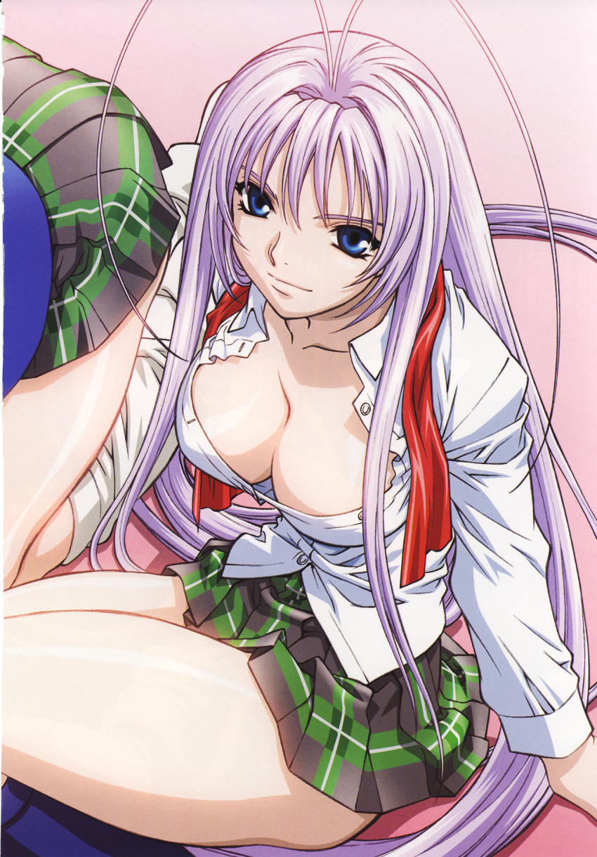 artbook big_breasts blue_eyes cleavage long_hair natsume_maya purple_hair tenjou_tenge