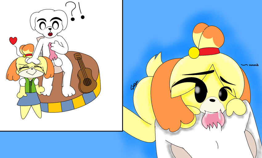 animal_crossing cute cycy_hooves dog fellatio isabelle_(animal_crossing) kk_slider male/female uncensored