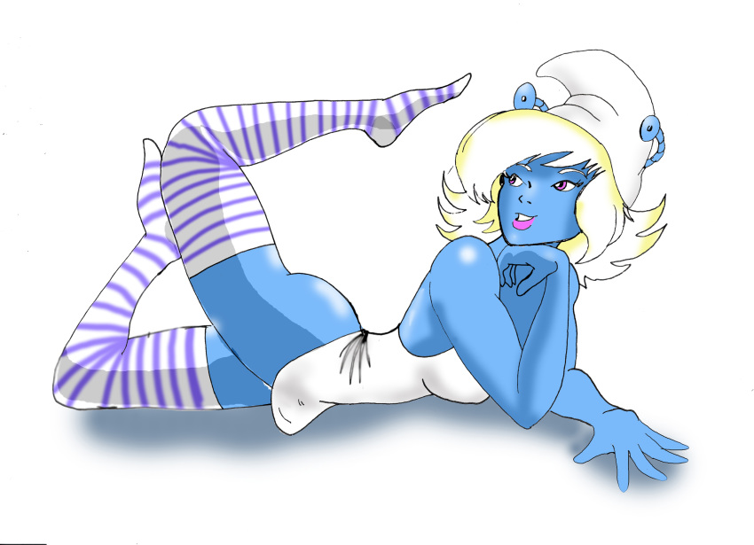 1girl andorian cosplay crossover female_only inspector97 smurfette smurfette_(cosplay) solo solo_female star_trek stockings thrala thrala_(inspector97)