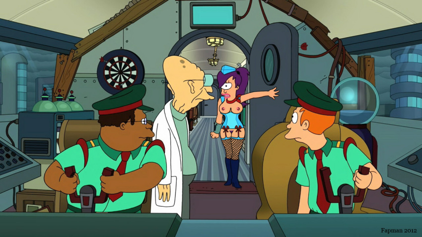 fapman futurama hermes_conrad hubert_j_farnsworth orange_hair philip_j._fry purple_hair turanga_leela