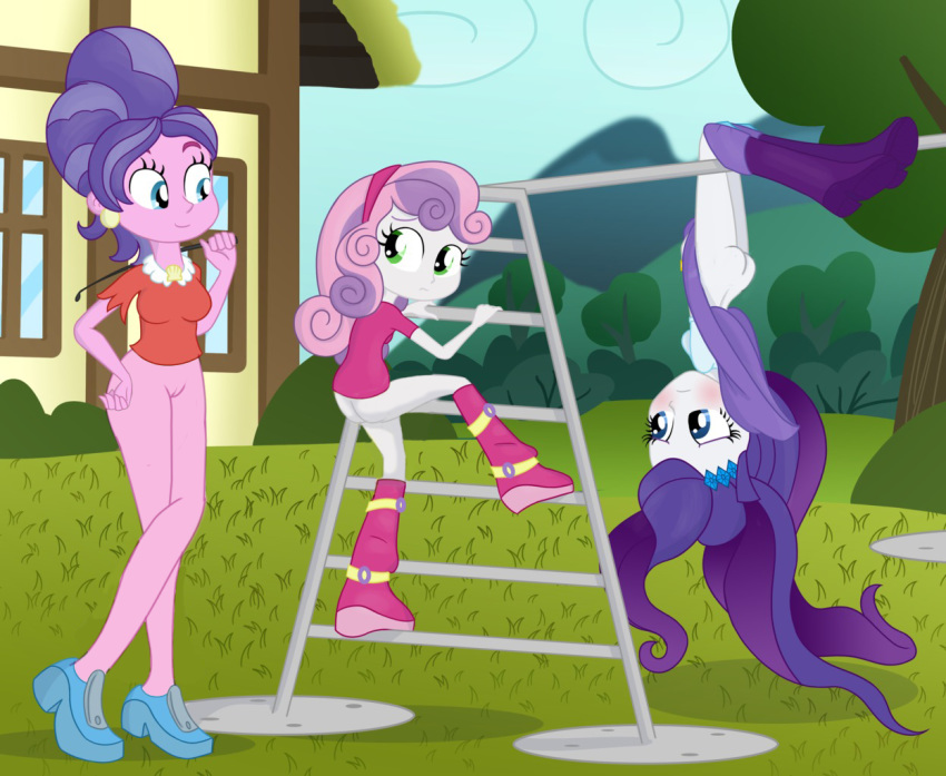 3girls ass bottomless cookie_crumbles equestria_girls friendship_is_magic my_little_pony no_panties no_panties_under_skirt ohohokapi outdoor outside pussy rarity rarity_(mlp) riding_crop sweetie_belle sweetie_belle_(mlp)