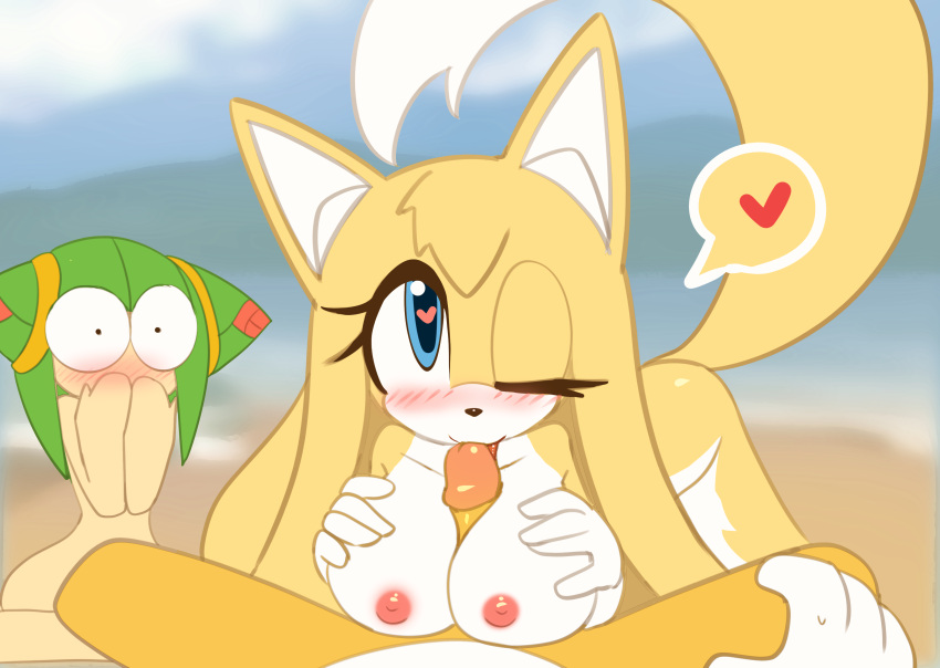 1boy 2girls 4kids_entertainment blush boomerang_(tv_network) breasts cartoon_network cosmo_the_seedrian crossover fellatio female heart heart-shaped_pupils howxu licking_penis looking_at_viewer male miles_"tails"_prower nipples nude paizuri penis sega sonic_(series) sonic_boom sonic_the_hedgehog_(series) sonic_x straight surprised_expression tail tms_entertainment yellow_fur zooey_the_fox