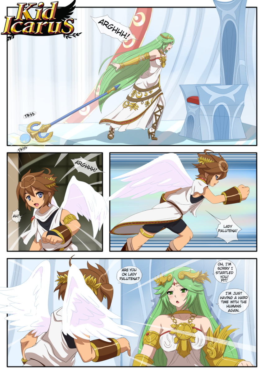 1boy 1girl comic cover_page inusen kid_icarus kid_icarus_(comic) male/female nintendo palutena pit