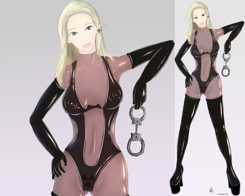 1280x1024 blonde_hair fringe_(copyright) handcuffs latex olivia_dunham wallpaper