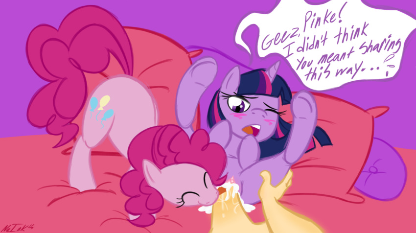 friendship_is_magic my_little_pony no-ink pinkie_pie_(mlp) purple_background text twilight_sparkle_(mlp)