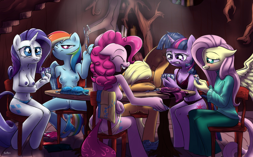 applejack_(mlp) bra breasts fluttershy_(mlp) friendship_is_magic my_little_pony nudity panties pinkie_pie_(mlp) poker rainbow_dash_(mlp) rarity_(mlp) siden_(artist) strip_poker tail twilight_sparkle_(mlp)