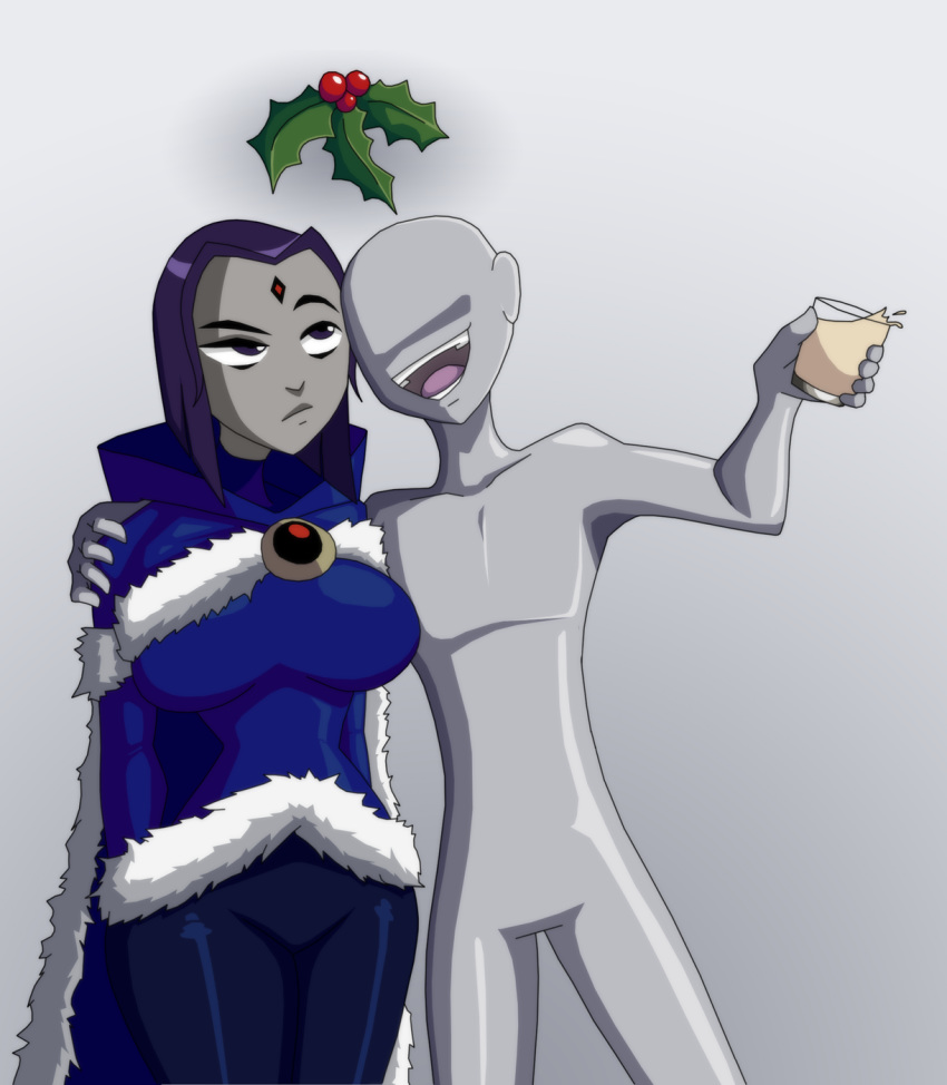 big_breasts breasts christmas dc dc_comics eggnog mistletoe raven_(dc) ravenravenraven teen_titans