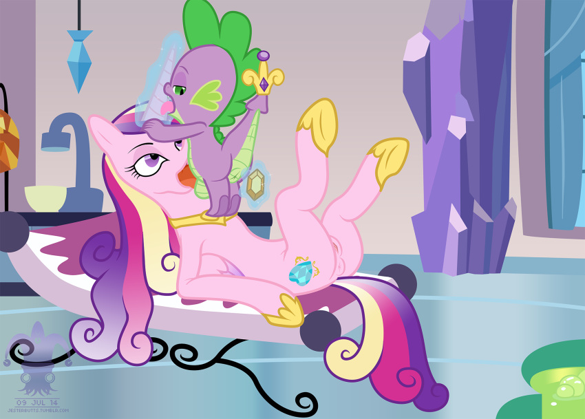 1boy 1girl age_difference alicorn anus blargsnarf cutie_mark dragon fellatio friendship_is_magic horn indoors interspecies jesterbutts male/female male_dragon my_little_pony nude older_female oral penis_in_mouth pony princess_cadance pussy spike_(mlp) wings younger_male