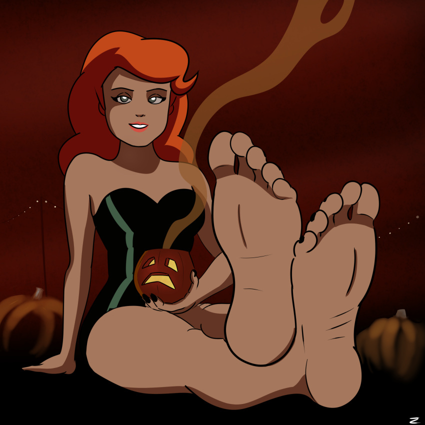 1girl barefeet barefoot batman batman:_the_animated_series batman_(series) dc_comics dc_comics dc_universe feet_fetish feet_focus foot_fetish foot_focus halloween orange_hair pamela_isley poison_ivy poison_ivy_(dcau) pumpkin redhead soles teasing_with_feet toes zahog