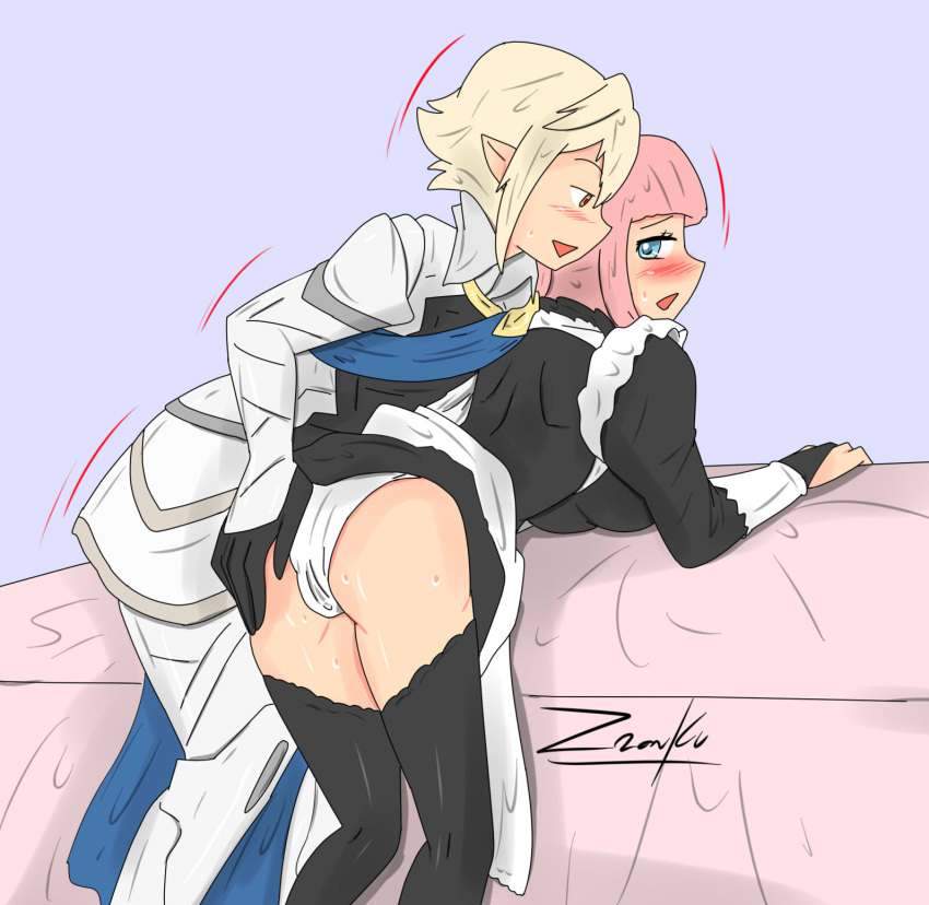 bed corrin_(fire_emblem) couple felicia_(fire_emblem_if) fire_emblem fire_emblem_fates panties preparing skirt_lift zronku