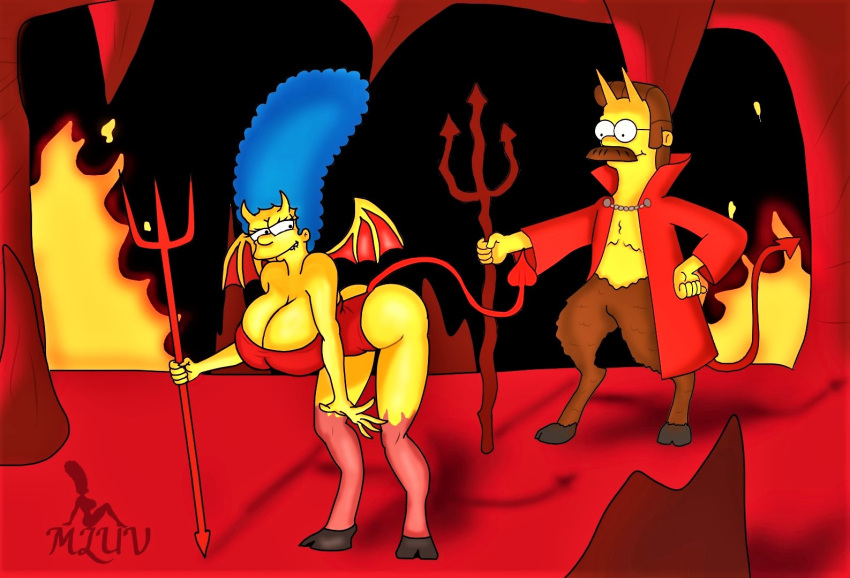 ass demon_horns demon_tail demon_wings huge_breasts marge_simpson ned_flanders the_simpsons thighs