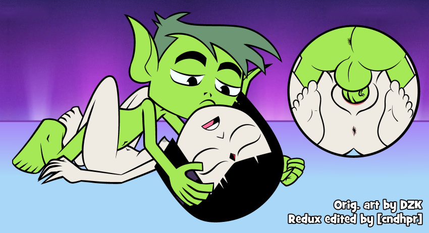 1boy 1girl anus ass beast_boy black_hair breast canon_couple cartoon_network closed_eyes cndesmondharper couple dc_comics dzk edit feet floor garfield_logan green_hair green_skin grey_skin kissing legs missionary multiple_views navel nipple nude on_floor open_mouth rachel_roth raven_(dc) romantic romantic_couple sex short_hair sideboob tagme teen_titans teen_titans_go testicles vaginal