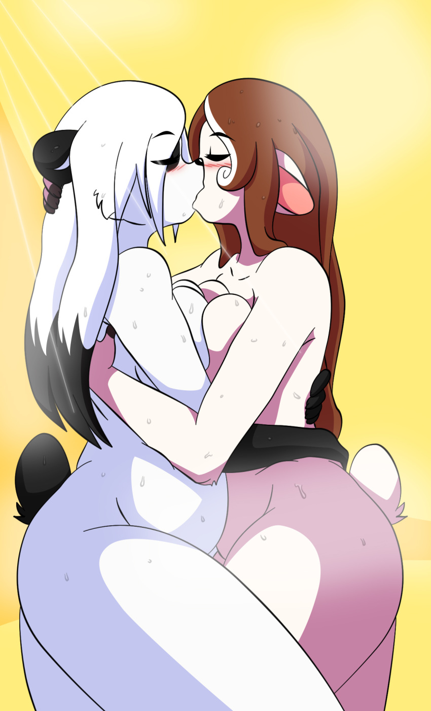 2_girls animal bear big_breasts big_hips blush breasts chalo chalodillo chalosan chubby cocoa_pau-da_(chalo) cute eyebrows female female/female female_only fur furry hair kissing las_lindas mammal panda sex webcomic wet white_fur yuri