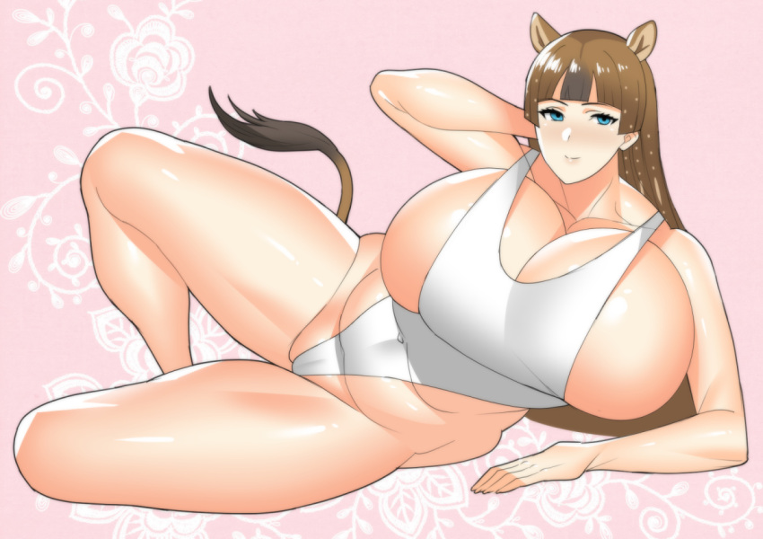 anthro blue_eyes brown_hair fox_girl gigantic_breasts hyracothenum kemono_friends nata tail