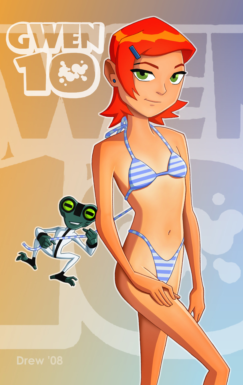 ben_10 ben_tennyson bikini drew_gardner_(artist) green_eyes grey_matter gwen_tennyson size_difference solo swimsuit