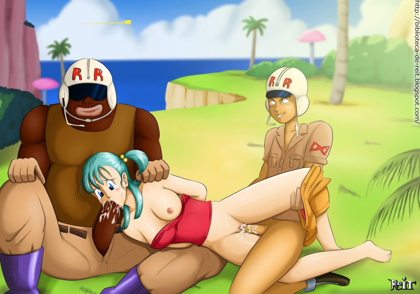 big_breasts breasts bulma_briefs dark-skinned_male dark_skin dragon_ball fellatio interracial nipples oral red_ribbon reit