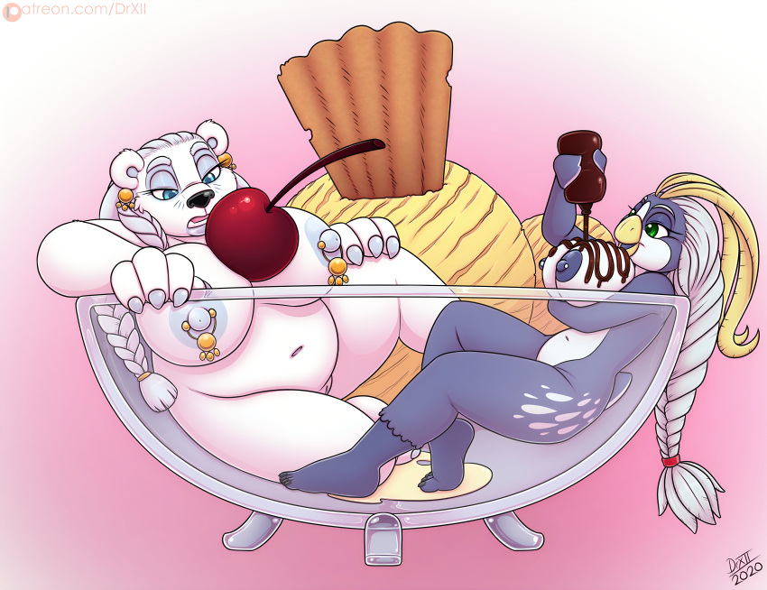 avian bear big_ass big_breasts blue_skin chubby drxii ice_cream polar_bear white_fur