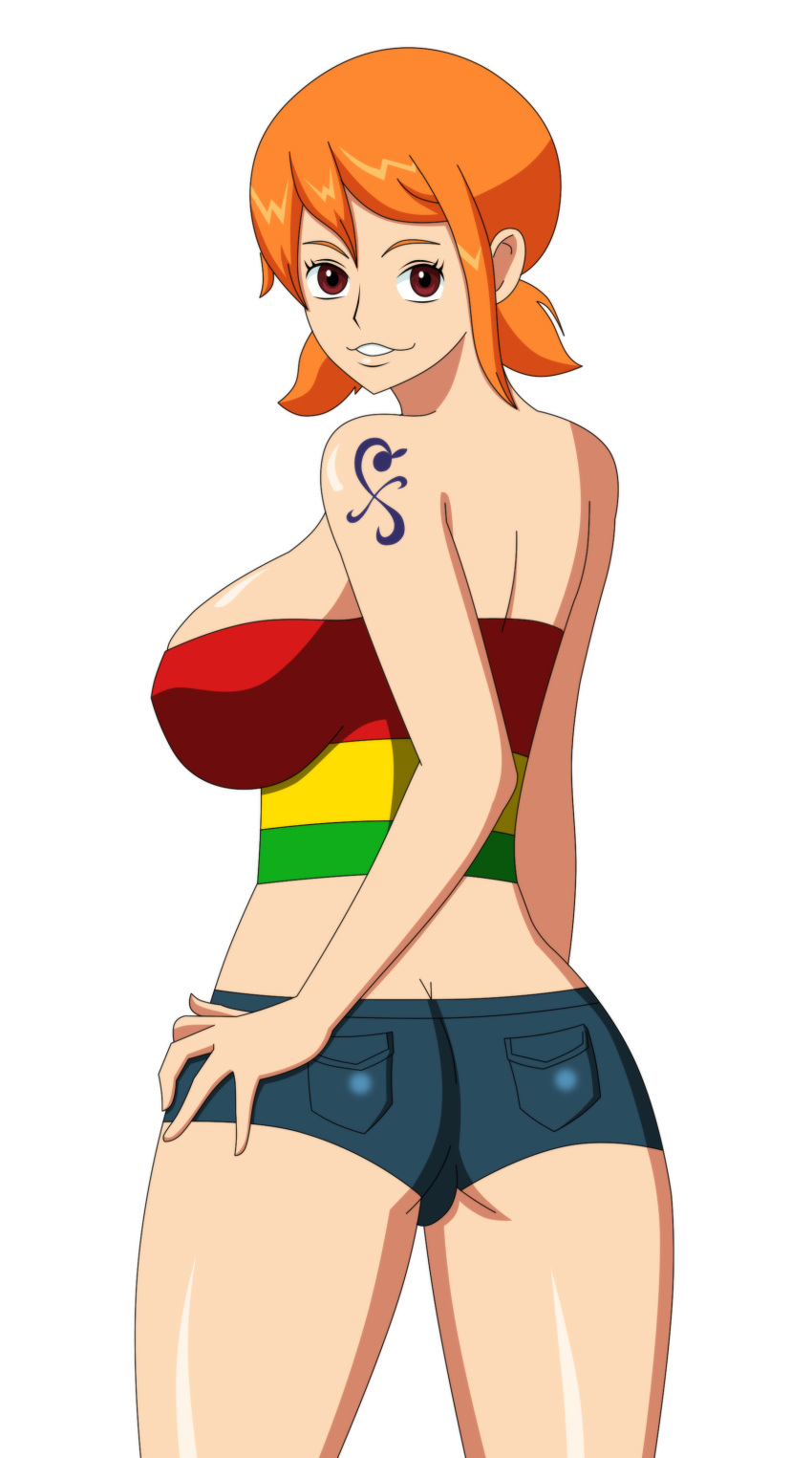 1girl ass denim_shorts female_only nami one_piece orange_hair pervyangel shorts