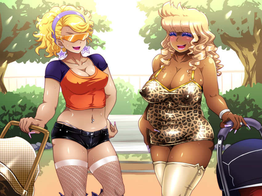 1boy 1girl 2_girls 2girls 4:3_aspect_ratio aji_bitches ajiyoshi_noriko anus artist_cg ass bbw bench blonde_hair boots breasts censored cg_art clothing dark_skin dress female fishnet_legwear fishnets footwear free_style ganguro green_panties gyaru hair high_heel_boots high_heels huge_ass knee_boots leopard_print leopard_skin lipstick makeup milf mister_ajikko multiple_girls nipples orange_blue panties park plump short_shorts shorts solo_focus stroller sweat thick_thighs thigh_boots thighs thong underwear