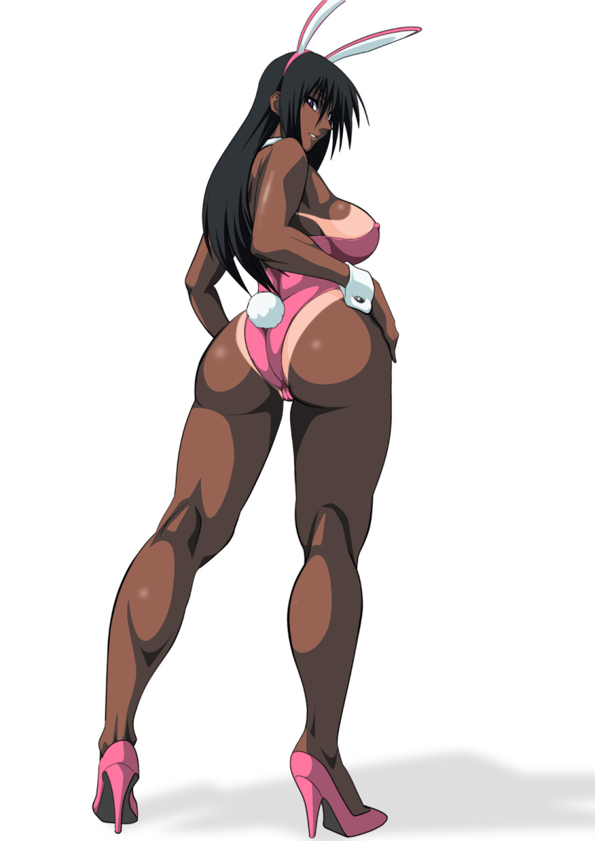 ass black_hair bunny_ears bunny_girl bunnysuit dark_skin lime_(purple_haze) original purple_eyes purple_haze tan_line