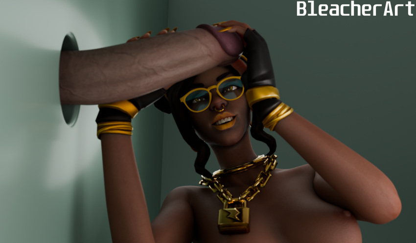 1boy 1girl 3d 3d_model 3d_render big_breasts big_penis bleacherart chain_necklace chains dark-skinned_female dark_skin fortnite glasses glory_hole gold_(metal) imminent_fellatio imminent_interracial imminent_oral imminent_sex interracial interracial_sex light-skinned_male light_skin luxe luxe_(fortnite) male oral penis penis_awe penis_grab septum_piercing septum_ring video_game video_game_character