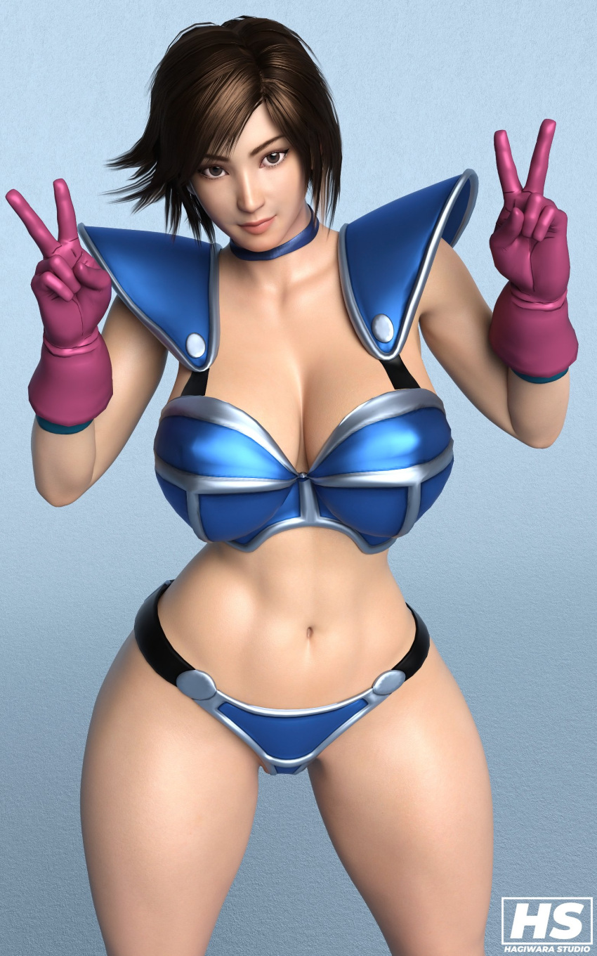 1girl 3d alluring armored_bra armored_panties asian asian_female athletic_female big_breasts bikini_armor brown_eyes female_abs female_only fit_female hagiwara_studio kazama_asuka light-skinned_female light_skin medium_hair namco tekken tekken_8 thick_ass thick_thighs