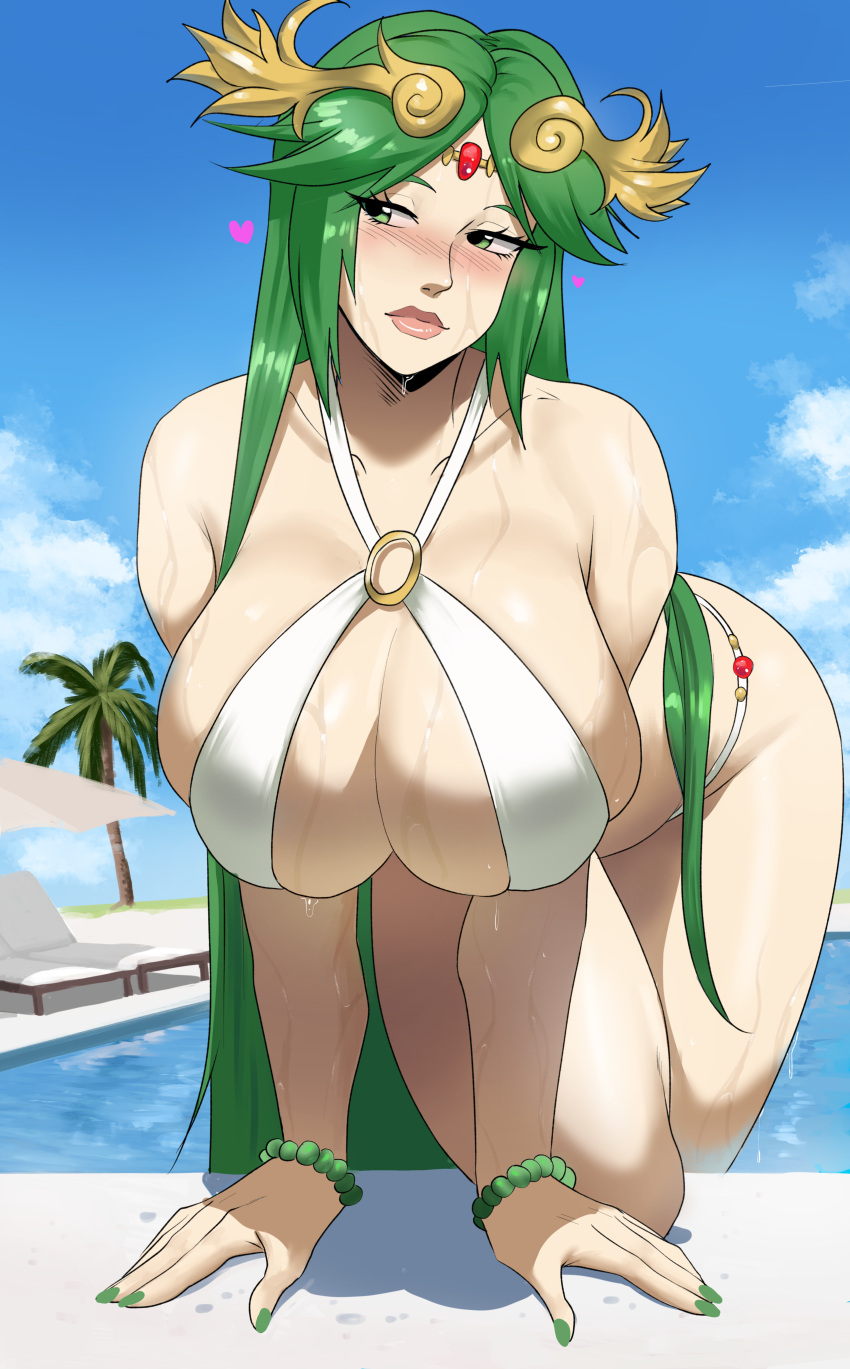 1girl bare_legs big_breasts bikini cleavage goddess_palutena green_fingernails green_hair hikari_shinwa:_parutena_no_kagami kid_icarus_uprising kotonohat megami_parutena nintendo palutena palutena_(kid_icarus_uprising) palutena_goddess parutena parutena_(kid_icarus_uprising) parutena_megami swimming_pool tagme the_myth_of_light:_the_mirror_of_palutena wet