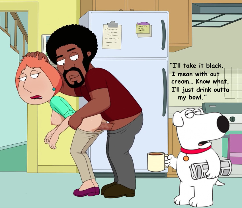 breasts brian_griffin coffee embarrassed family_guy infidelity jerome_washington lois_griffin nipples penis_in_pussy