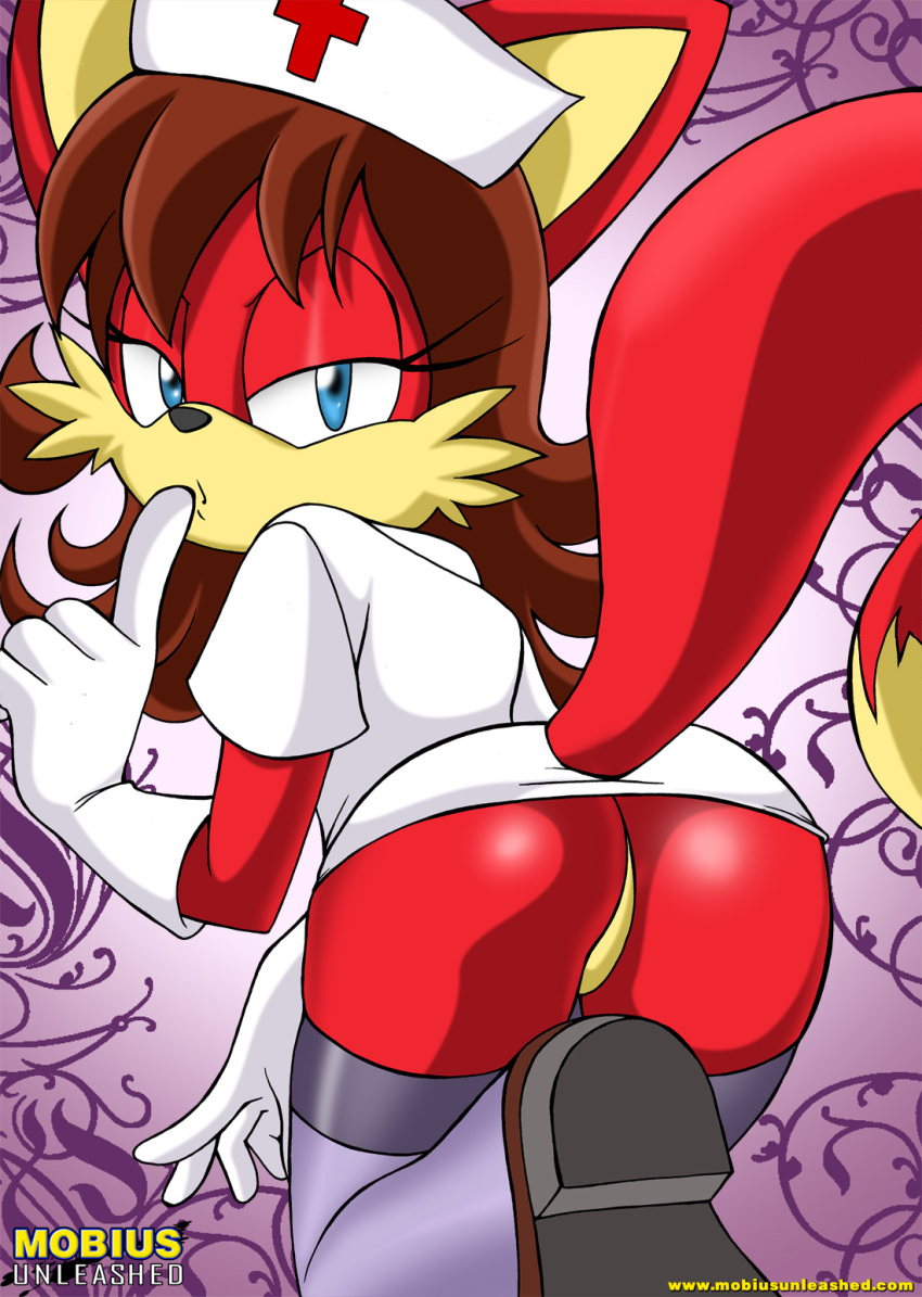 1girl anthro archie_comics ass bbmbbf female fiona_fox furry looking_back mobius_unleashed palcomix sega solo sonic_(series) sonic_team sonic_the_hedgehog_(series) upskirt