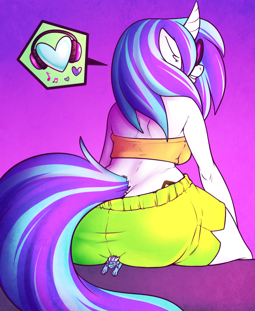 ass big_ass blue_hair blue_skin clothed clothing color cutie_mark dragon equine eyewear female friendship_is_magic furry glasses hair headphones heart hida horn long_hair male multicolored_hair my_little_pony purple_hair reptile scalie sheela shorts sitting smile sunglasses thighs unicorn vinyl_scratch_(mlp) white_fur wide_hips