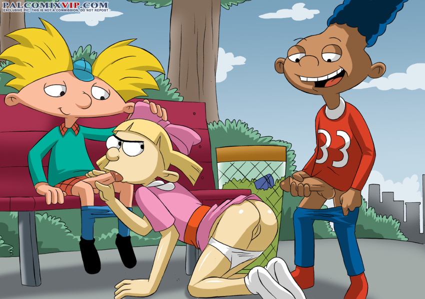 arnold_shortman ass bbmbbf bench female gerald_johanssen helga_pataki hey_arnold! nickelodeon outside palcomix palcomix_vip panties panties_around_legs park public