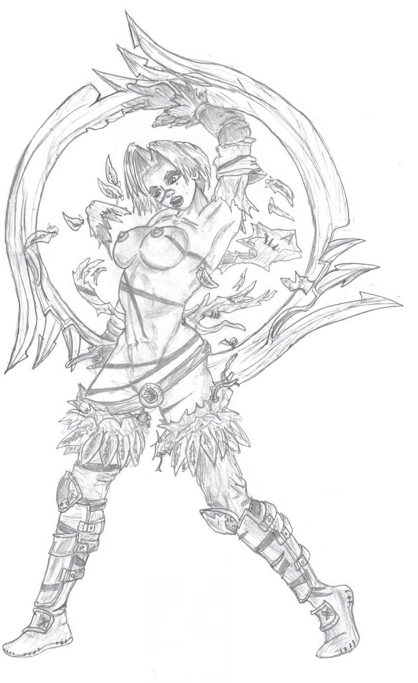 alluring belt boots monochrome naga26 nude project_soul ring_blade soul_calibur soul_calibur_iii tagme tira torn_clothes