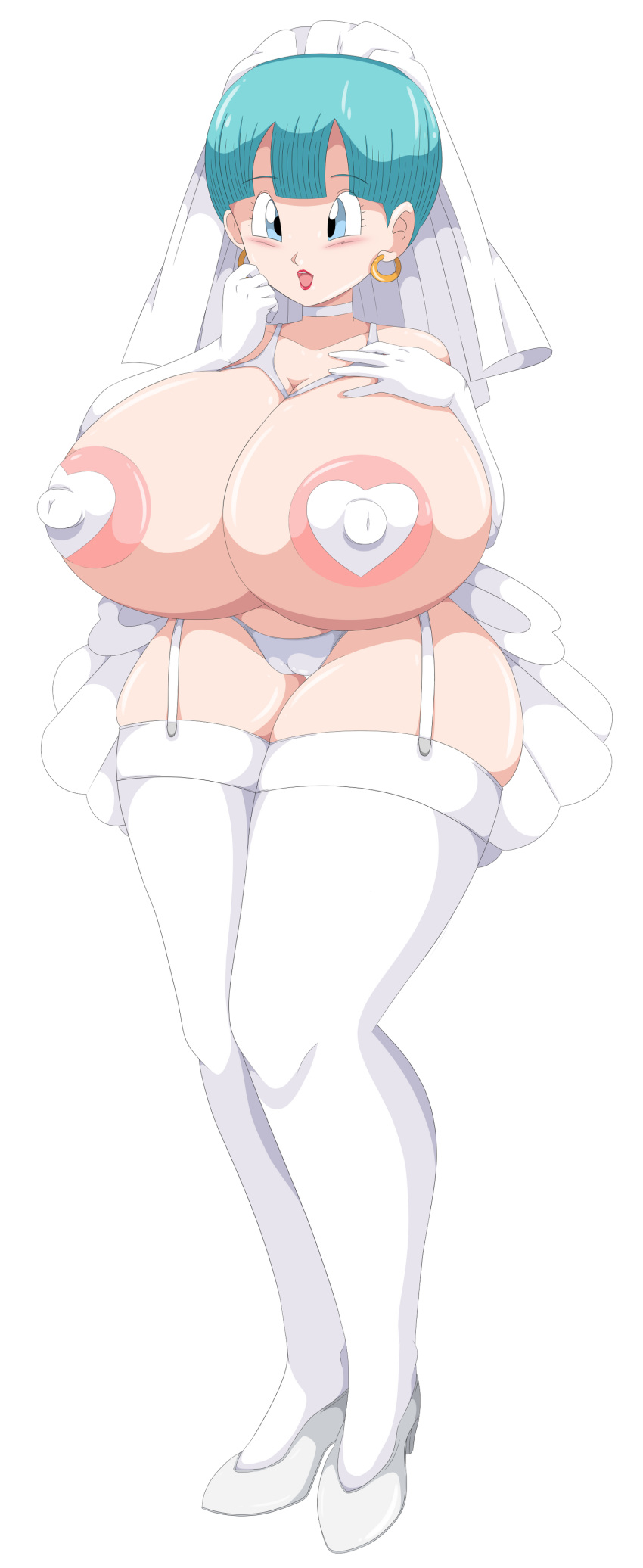 areolae breasts bulma bulma_brief bulma_briefs dragon_ball dragon_ball_z erect_nipples female huge_breasts lingerie milf nipples pasties solo toshiso_(artist) veil wedding wedding_lingerie wedding_pasties wedding_veil