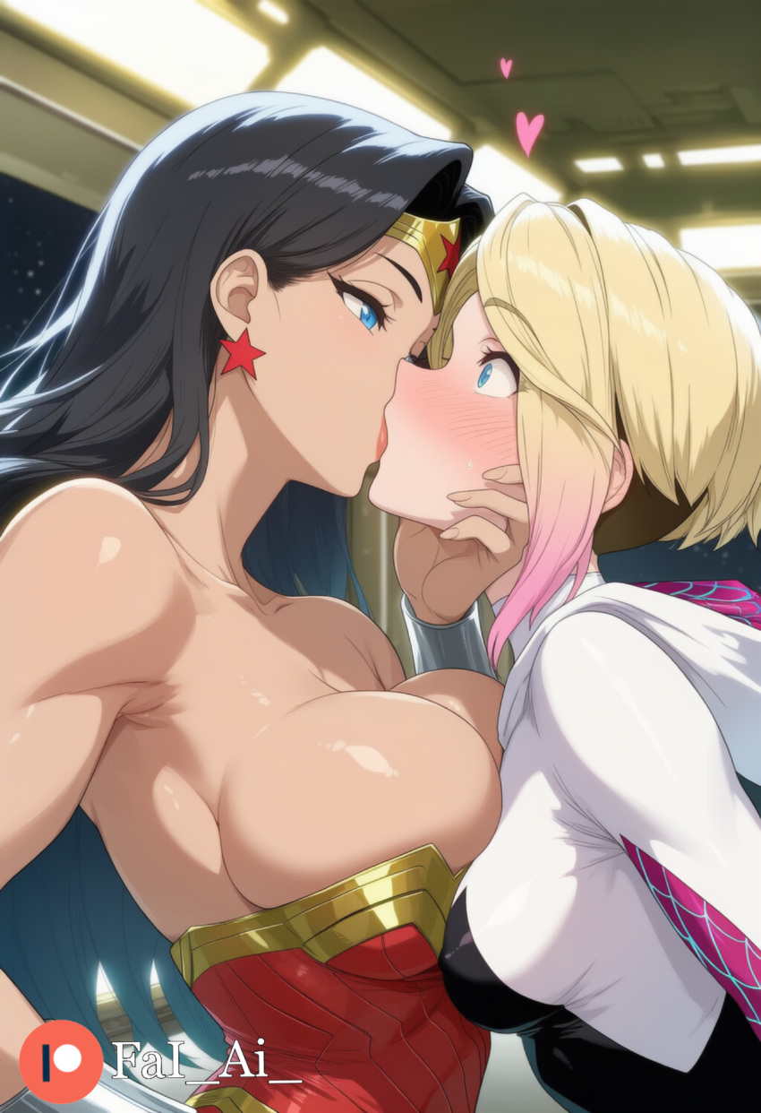 2_girls adult adult_and_young_adult adult_female adult_only age_difference amazon arm_at_side armpits asymmetrical_docking asymmetrical_hair bangs bare_arms bare_shoulders big_breasts black_bodysuit black_hair blonde_female blonde_hair blue_eyes blush bodysuit bracer breast_press breasts chin_grab cleavage collarbone couple crossover dc_comics dcau diana_prince duo earrings eye_contact eyebrows_visible_through_hair fai_ai fai_ai_(artist) female/female female_only femdom femsub grabbing grabbing_another's_chin gradient gradient_hair gwen_stacy half-closed_eyes hand_on_hip hand_up head_back head_down heart height_difference heroine hood hooded_bodysuit hoodie indoors jewelry justice_league justice_league_unlimited kissing leotard lezdom lips lipstick long_hair looking_at_another love makeup marvel marvel_comics medium_breasts multicolored_bodysuit multicolored_clothes multicolored_hair multiple_girls mutual_yuri neck older older_female parted_bangs pink_hair red_earrings red_leotard red_lipstick romantic romantic_couple short_hair skin_tight small_breasts spider-gwen spider-man:_into_the_spider-verse spider-man_(series) standing star star_(symbol) star_earrings star_print straight_hair strapless strapless_leotard superhero_costume superheroine surprised sweat sweatdrop teen teenage_girl themysciran tiara two-tone_bodysuit two-tone_hair two_tone_hair undercut upper_body white_bodysuit wonder_woman wonder_woman_(series) young_adult young_adult_and_adult young_adult_female young_adult_woman yuri