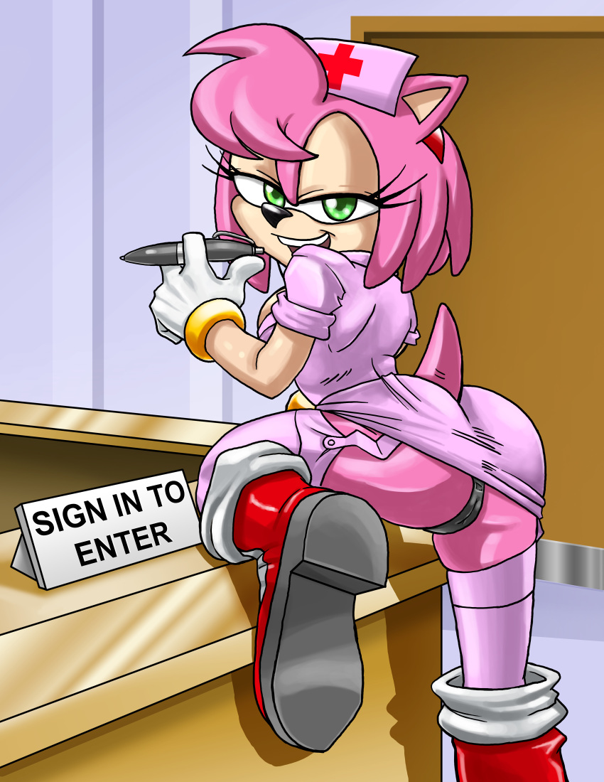 absurd_res amy_rose ass butt cosplay female fur furry half-closed_eyes high_res insane_res kandlin looking_at_viewer looking_back nurse nurse_uniform panties pink pink_fur presenting purple purple_clothing raised_leg sega solo sonic_(series) sonic_the_hedgehog_(series) spread_legs spreading underwear uniform upskirt