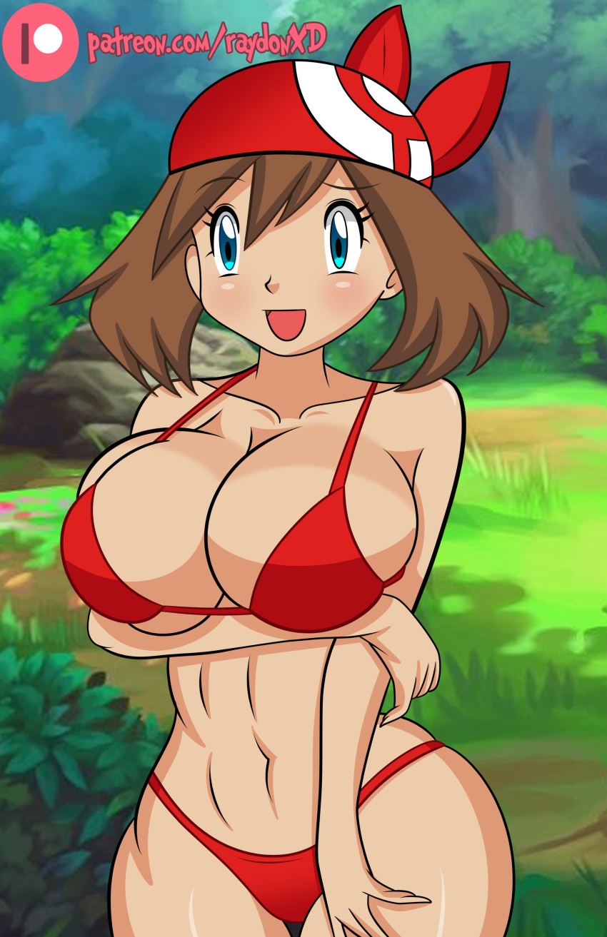 1girl alluring bandanna big_breasts bikini blue_eyes brown_hair creatures_(company) game_freak haruka_(pokemon) humans_of_pokemon may may_(pokemon) nintendo pin_up pokemon pokemon_(anime) pokemon_diamond_pearl_&_platinum pokemon_dppt pokemon_rse pokemon_rse_(anime) raydonxd short_hair