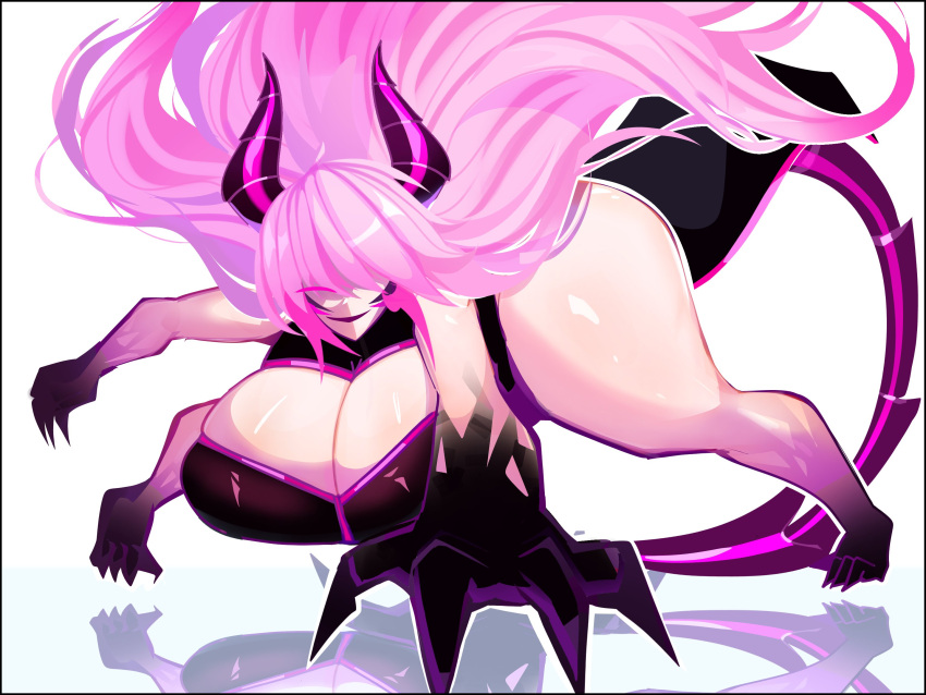 1girl anny_(anny_perez) anny_perez big_breasts demon demon_girl female_only horns light-skinned_female light_skin long_hair pink_hair simple_background white_background youtube youtube_hispanic