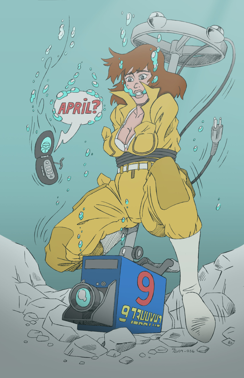 1girl air_bubbles april_o'neil april_o'neil_(tmnt_1987) big_breasts bondage bra breasts bubbles camera cleavage clothed darkbunny666 drowning female peril phone reporter restrained shoxxe solo tagme teenage_mutant_ninja_turtles tmnt_1987 underwater water white_bra