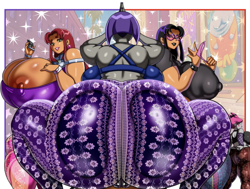 4_girls black_hair blackfire butt_focus dc_comics dumbo gigantic_ass jinx older older_female orange_hair orange_skin purple_hair rachel_roth raven_(dc) sisters starfire sunglasses teen_titans vnsimp young_adult young_adult_female young_adult_woman