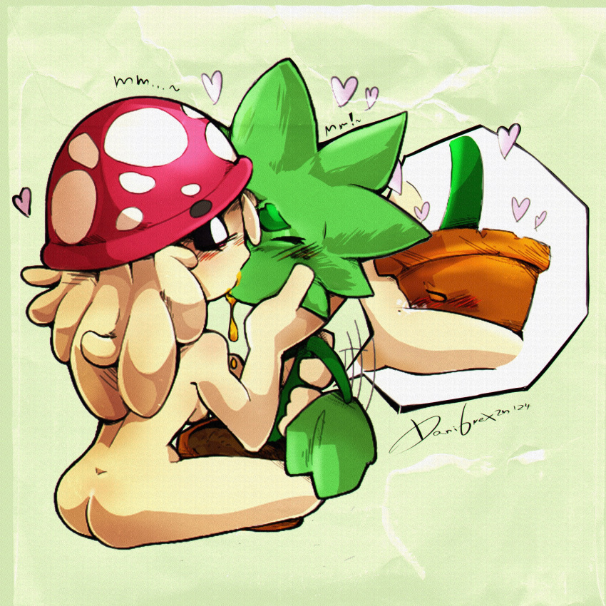 ass cannabis closed_eyes copyright_name dgrex2n hat kissing lesbian_kiss mushroom nude nude_female open_mouth plant plant_girl saliva saliva_drip saliva_string tagme tagme_(character) tagme_(series) yuri yuri