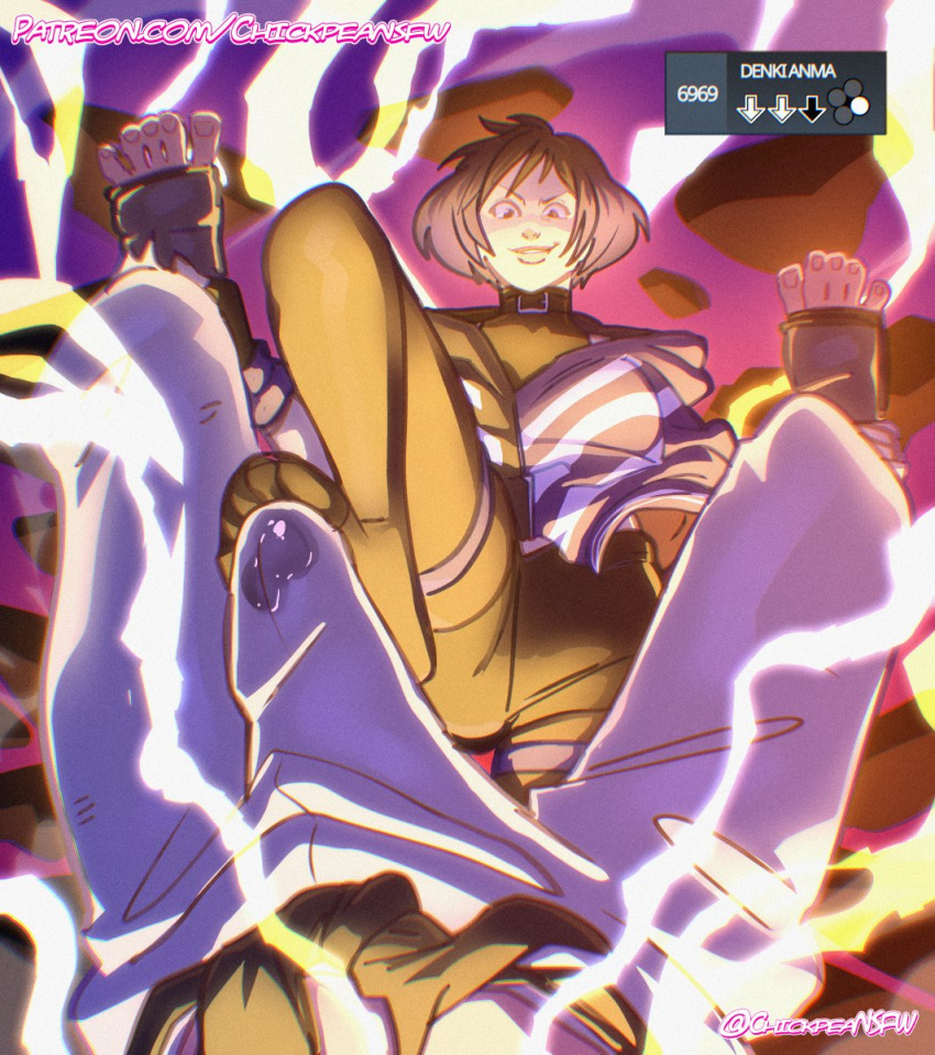 1boy 1girl 1girls 2025 chickpea clothed_female color colored denki_anma digital_drawing_(artwork) faceless_male femdom foot_on_penis footjob footjob_over_clothes looking_at_viewer looking_down male namco penis pov precum precum_through_clothing rape_face reina_(tekken) reina_mishima short_hair smile tekken tekken_8