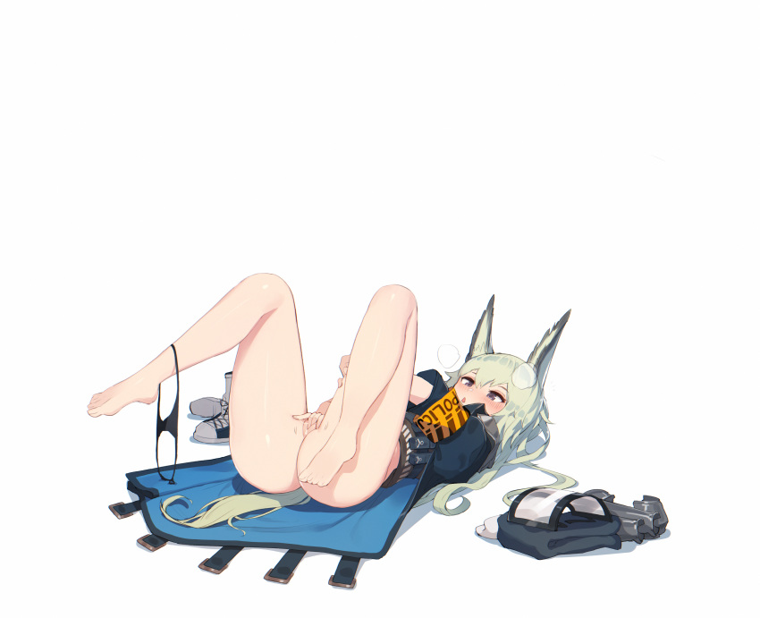 1girl 1girl 1girl animal_ears arknights ass bangs barefoot black_panties black_underwear blonde blush boots_removed bottomless ce-_-3 coat feet female_masturbation female_only female_solo fingering fingering_self fingering_under_clothes grani_(arknights) high_resolution horse_ears horse_tail large_filesize long_hair lying masturbation on_back open_mouth overcoat panties panties_around_ankle panties_around_leg purple_eyes simple_background tail uncensored underwear uniform vaginal_juice_trail vaginal_juices vaginal_masturbation very_high_resolution