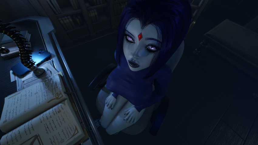 1girl 1girls 2026 2026s 2_eyes 3d 3d_(artwork) 3d_artwork 3d_background 3d_model 5_fingers art black_nail black_nail_polish black_nails blue_clothes blue_eyebrows blue_hair blue_hair_female body book books breasts chair clothes dc dc_comics detailed_background eye eyebrows eyes female_solo finger fingers gem girl_solo girls hair hand hands lip lips nail nails nose_piercing older older_female pale-skin pale-skinned pale-skinned_female pale_skin pale_skinned_female phone piercing piercings purple_eye purple_eyes purple_eyes_female rachel_roth raven_(dc) red_gem shoes short_hair short_hair_female sitting sitting_on_chair solo_female solo_girl solo_woman tagme teen_titans thighs unforbiddennsfw woman_solo young_adult young_adult_female young_adult_woman